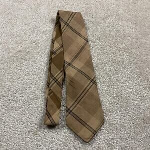 VTG Alderman Reed Tie Brown Plaid Madras Cotton Necktie Woven Academia Summer